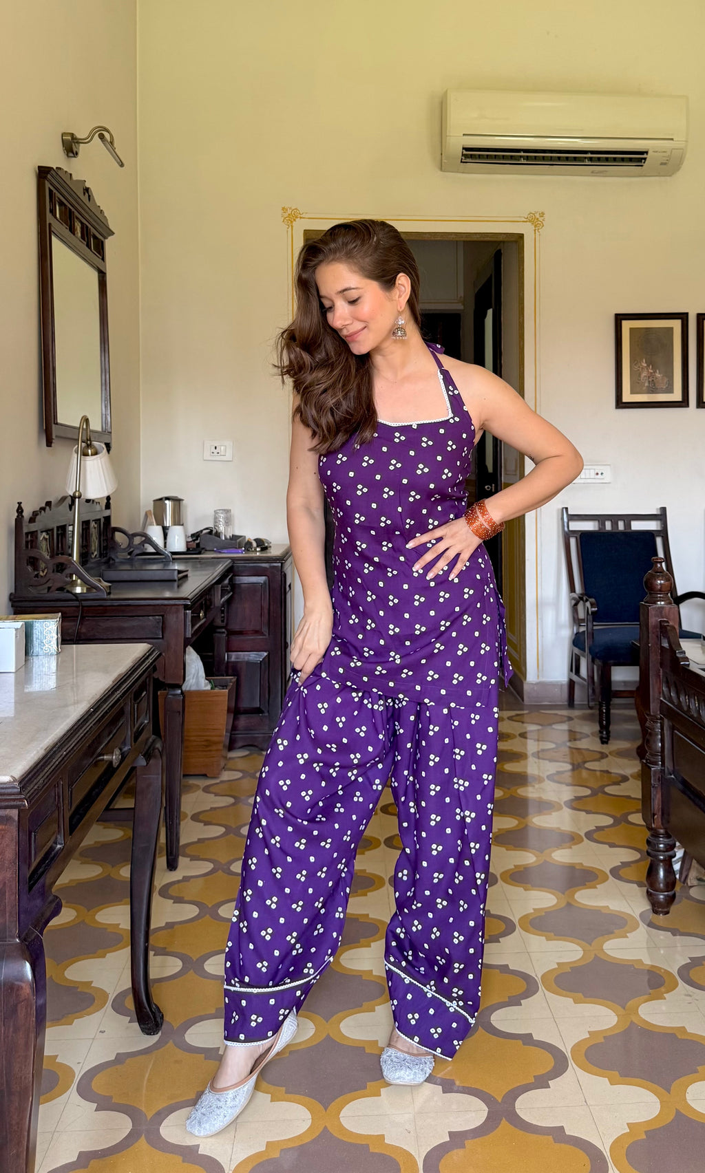 BANDHEJ PURPLE HALTER NECK FARSHI SET