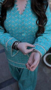 Blue Jahnvi Farshi Salwar Set | Handcrafted Heritage Ethnic Wear for Diwali