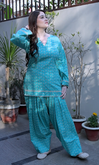 Blue Jahnvi Farshi Salwar Set | Handcrafted Heritage Ethnic Wear for Diwali