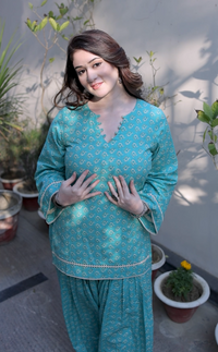 Blue Jahnvi Farshi Salwar Set handcrafted by Gulabae, perfect for Diwali 2026