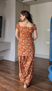 Rust Orange Puff Sleeve Farshi Set