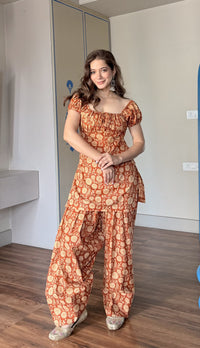 Rust Orange Puff Sleeve Farshi Set