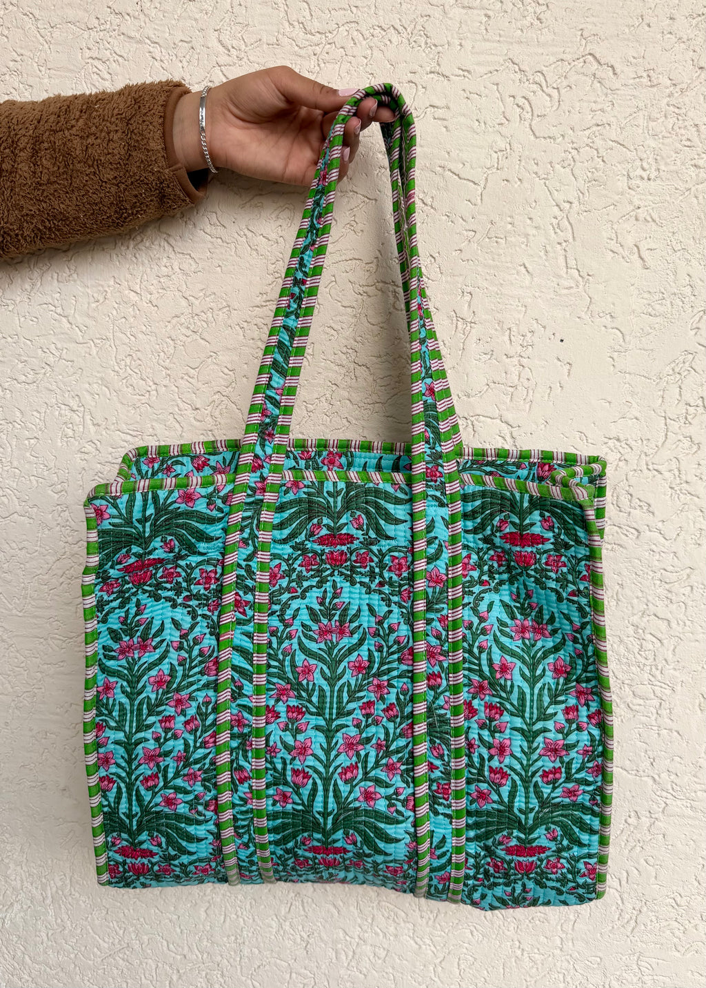 BLUE QUILTED TOTE BAG