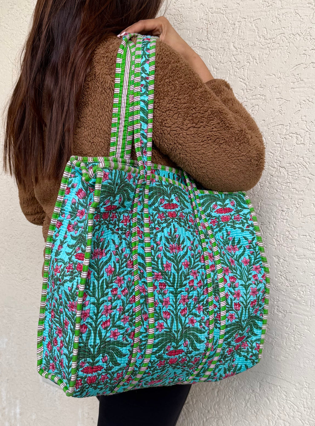 BLUE QUILTED TOTE BAG