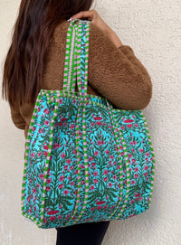 BLUE QUILTED TOTE BAG