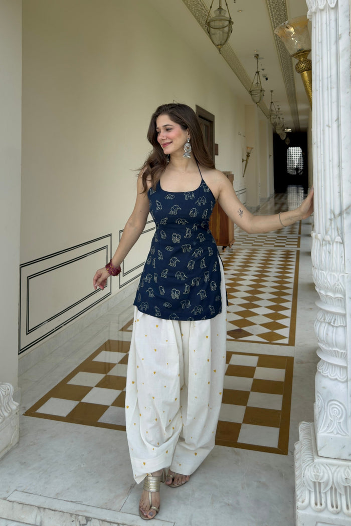 Indigo Elephant Farshi Salwar Set | Handcrafted Heritage Ethnic Wear for Diwali
