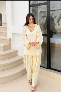 Kaju Katli Farshi Salwar Set - gota cuff detail