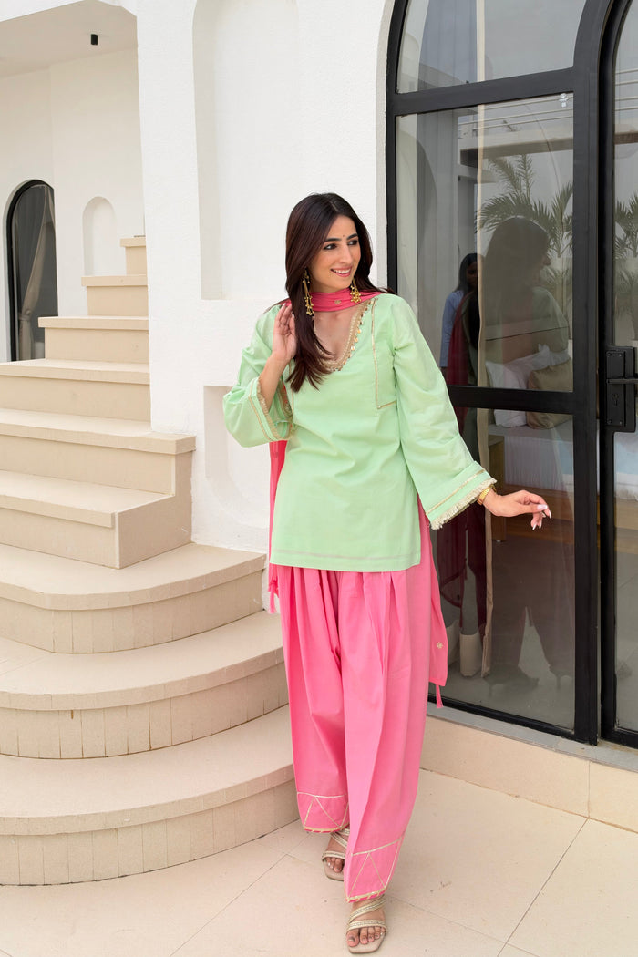 Pista Barfi Farshi Salwar Set | Handcrafted Heritage Ethnic Wear for Diwali
