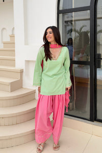 Pista Barfi Farshi Salwar Set - with pink dupatta